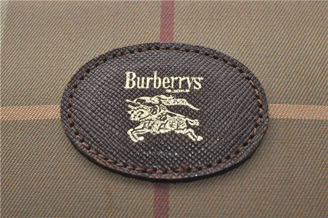 Auth Burberrys Check Shoulder Cross Body Bag Canvas Leather Khaki Green 0227E