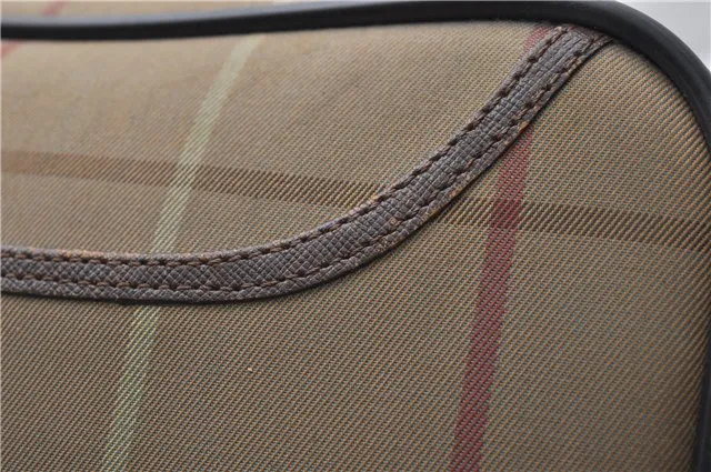 Auth Burberrys Check Shoulder Cross Body Bag Canvas Leather Khaki Green 0227E