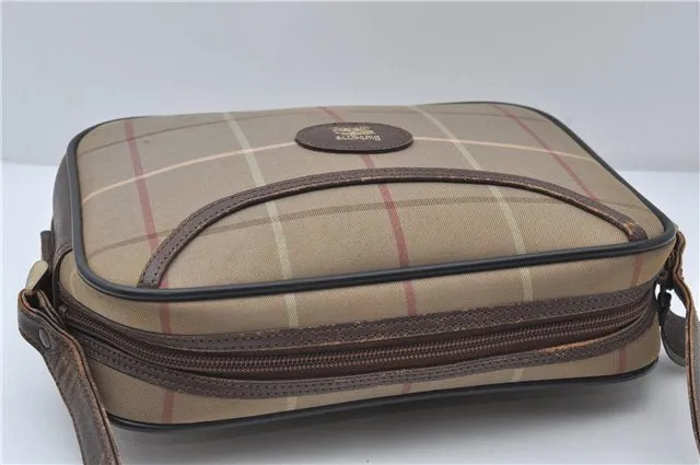 Auth Burberrys Check Shoulder Cross Body Bag Canvas Leather Khaki Green 0227E