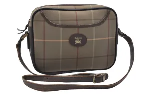 Auth Burberrys Check Shoulder Cross Body Bag Canvas Leather Khaki Green 0227E