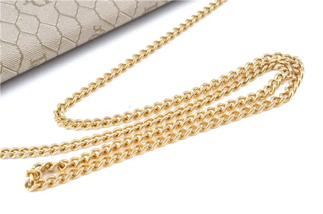 Auth Christian Dior Honeycomb Chain Shoulder Cross Bag PVC Leather Beige J2920