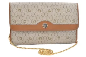 Auth Christian Dior Honeycomb Chain Shoulder Cross Bag PVC Leather Beige J2920