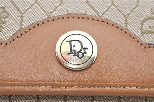 Auth Christian Dior Honeycomb Chain Shoulder Cross Bag PVC Leather Beige J2920