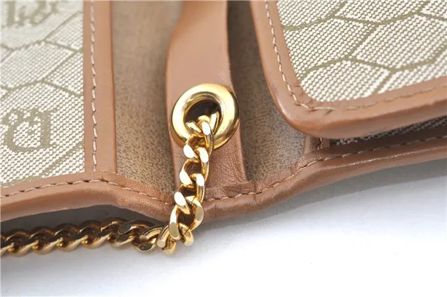 Auth Christian Dior Honeycomb Chain Shoulder Cross Bag PVC Leather Beige J2920