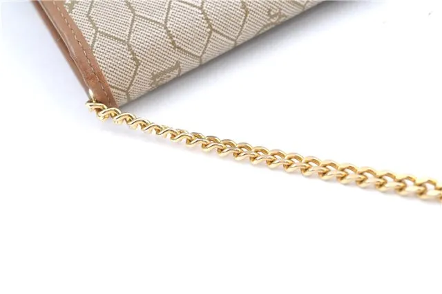 Auth Christian Dior Honeycomb Chain Shoulder Cross Bag PVC Leather Beige J2920