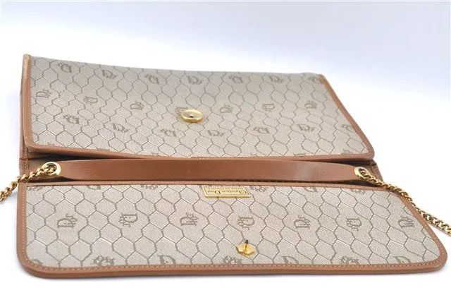 Auth Christian Dior Honeycomb Shoulder Cross Bag Chain PVC Leather Beige J2688