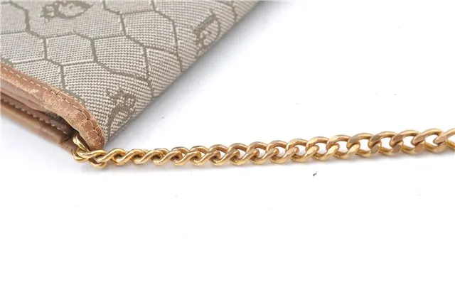 Auth Christian Dior Honeycomb Shoulder Cross Bag Chain PVC Leather Beige J2688