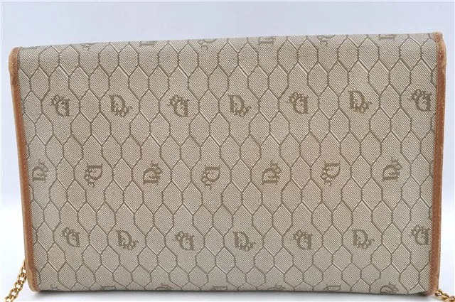Auth Christian Dior Honeycomb Shoulder Cross Bag Chain PVC Leather Beige J2688