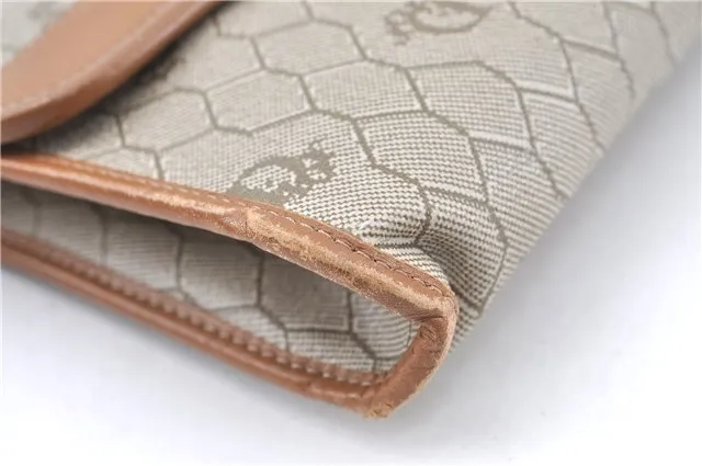 Auth Christian Dior Honeycomb Shoulder Cross Bag Chain PVC Leather Beige J2688
