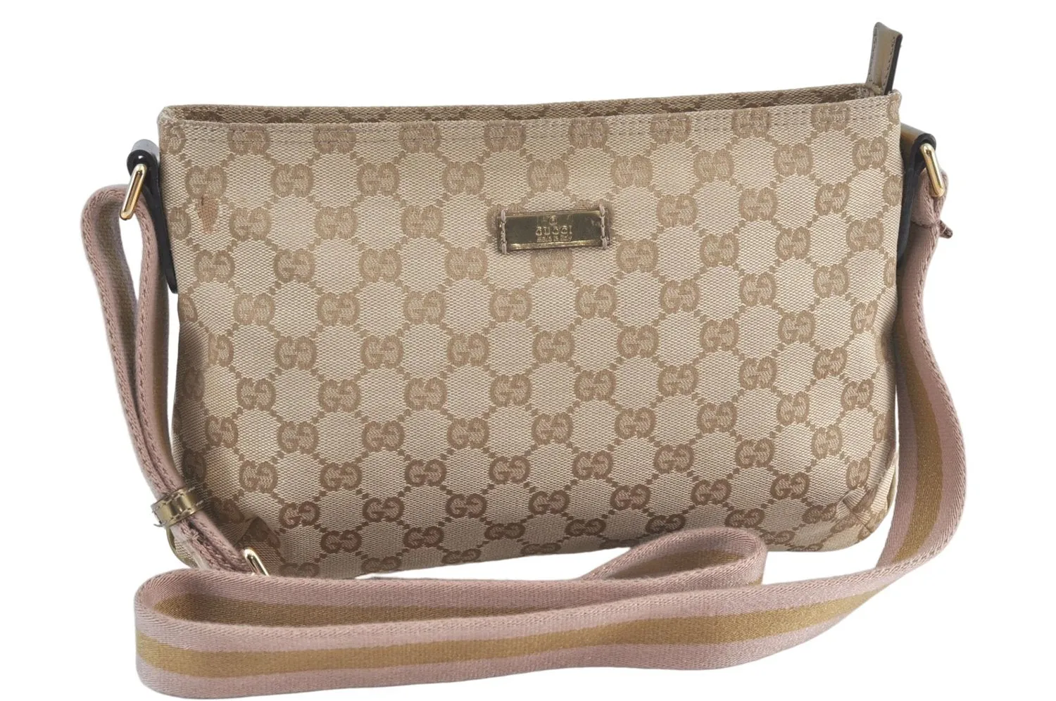 Auth GUCCI Sherry Line Shoulder Cross Bag GG Canvas Leather 189749 Beige J4081
