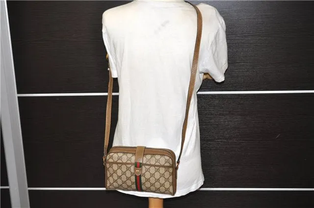 Auth GUCCI Web Sherry Line Shoulder Cross Bag GG PVC Leather Brown Junk 7396C