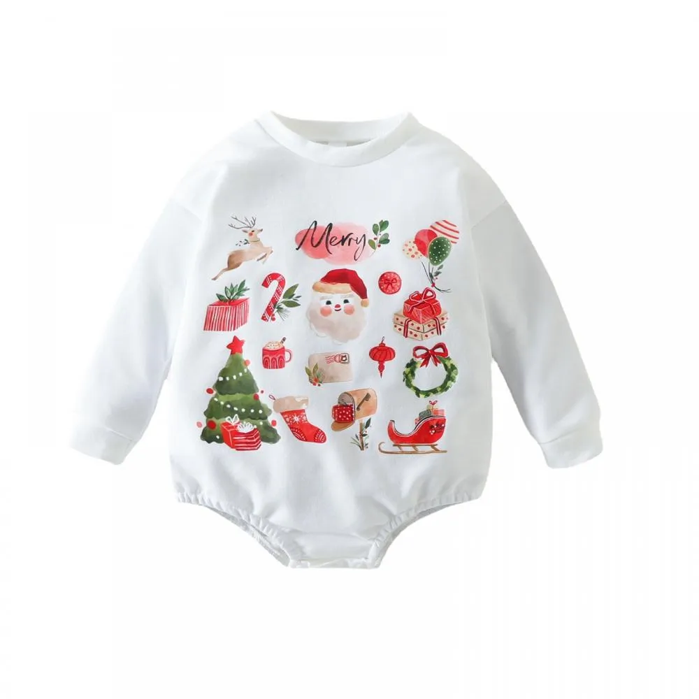 Baby Autumn and Christmas Cartoon Print Triangle Bodysuit Wholesale Baby Clothes
