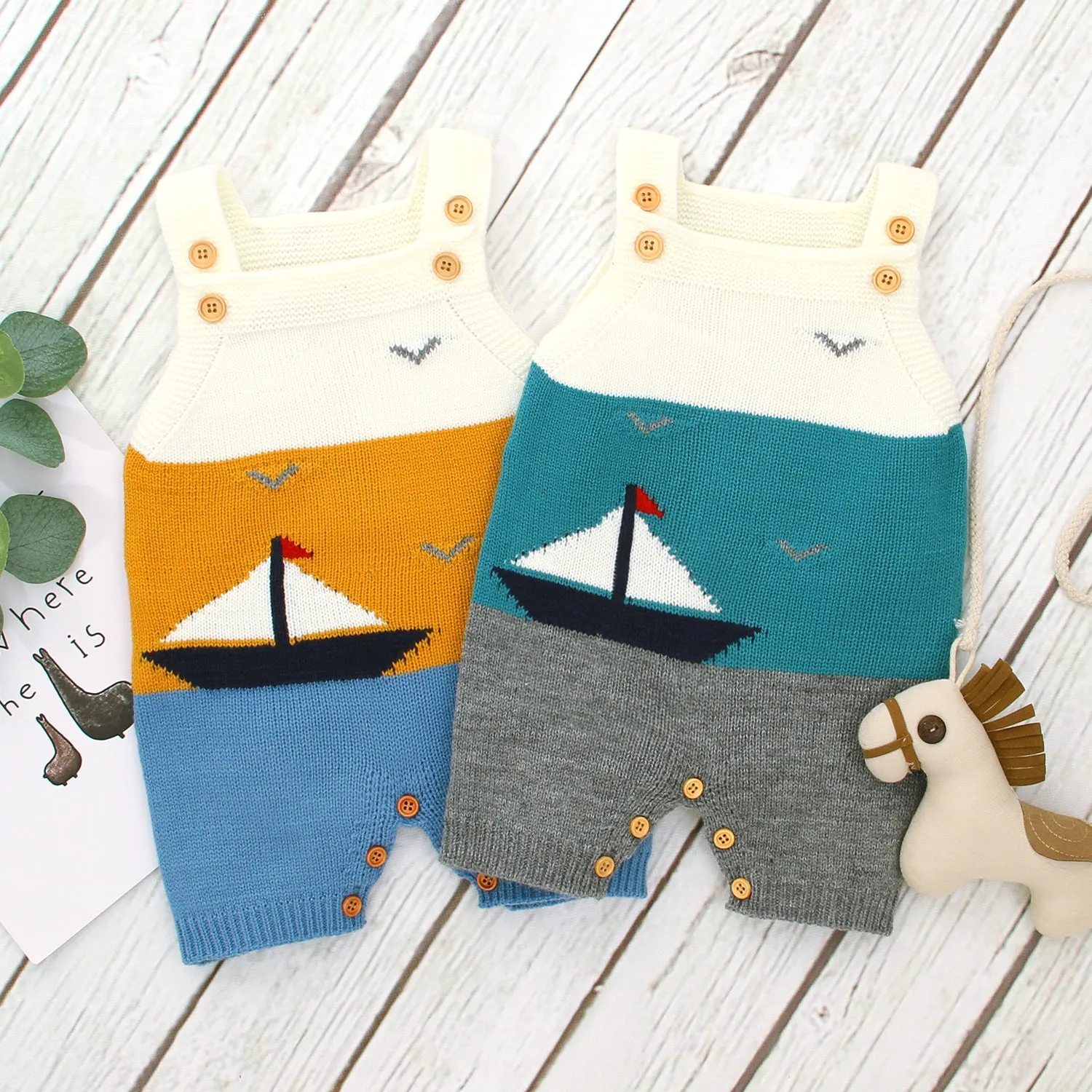 Baby Cartoon Boat Knitted Sling Romper Wholesale Baby