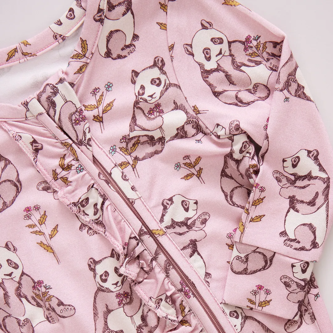 Baby Girls Ruffle Bamboo Romper - Pandas