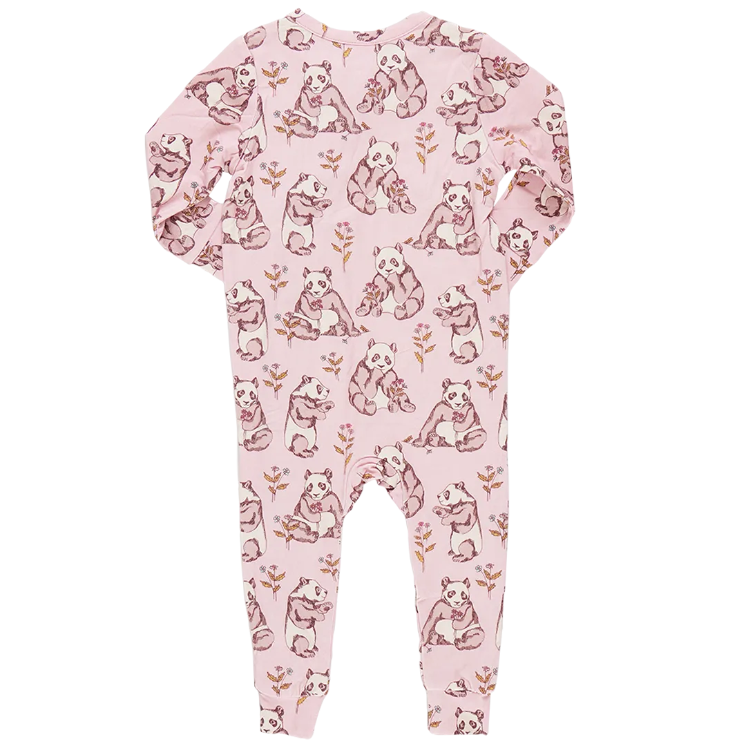 Baby Girls Ruffle Bamboo Romper - Pandas