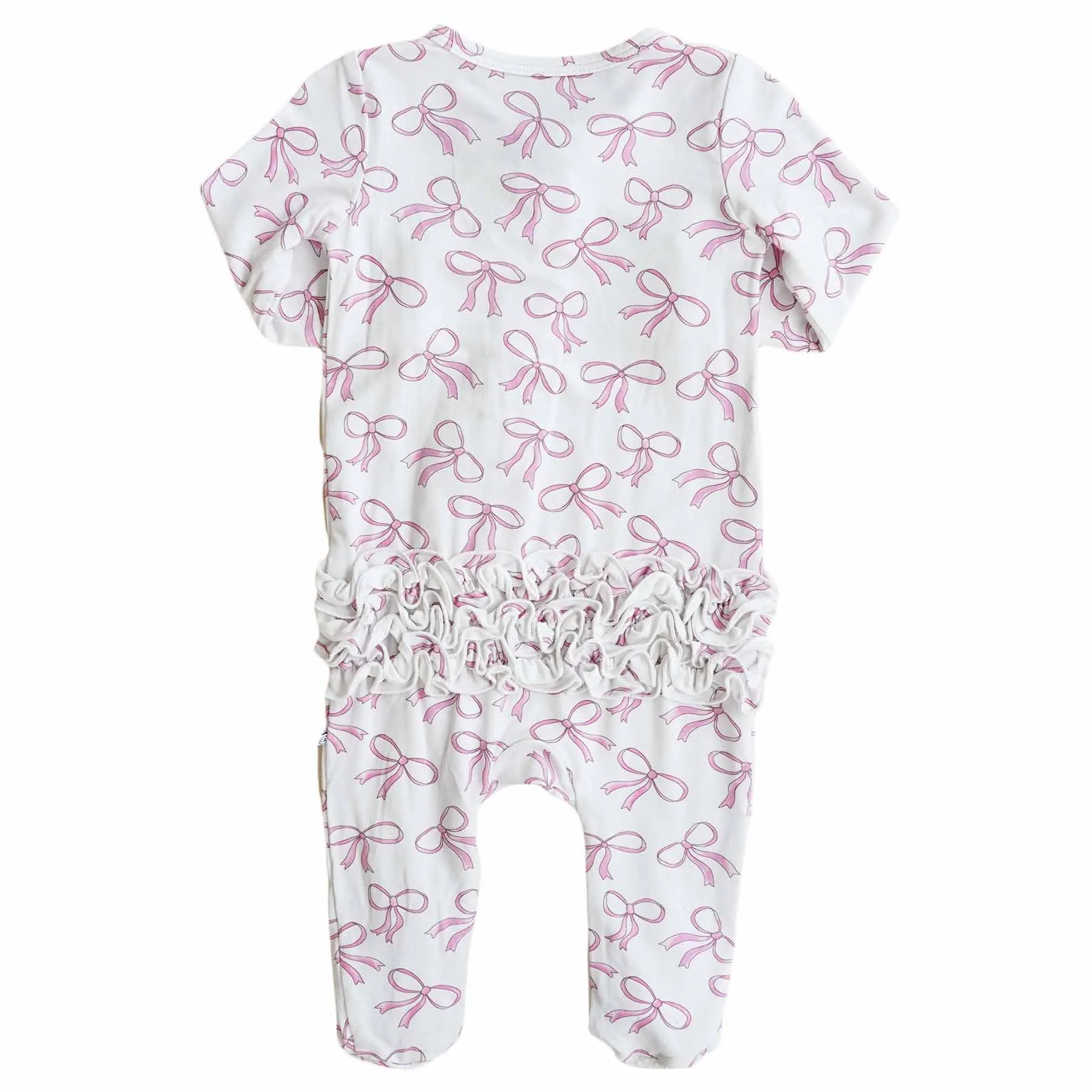 Blushing Bows Ruffle Zipper Footie