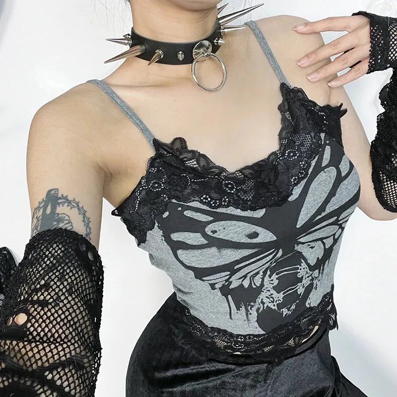 'Bounce' Black and Grey Goth Butterfly Top