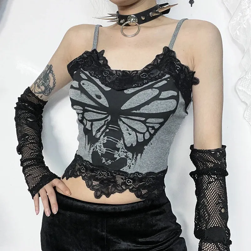 'Bounce' Black and Grey Goth Butterfly Top
