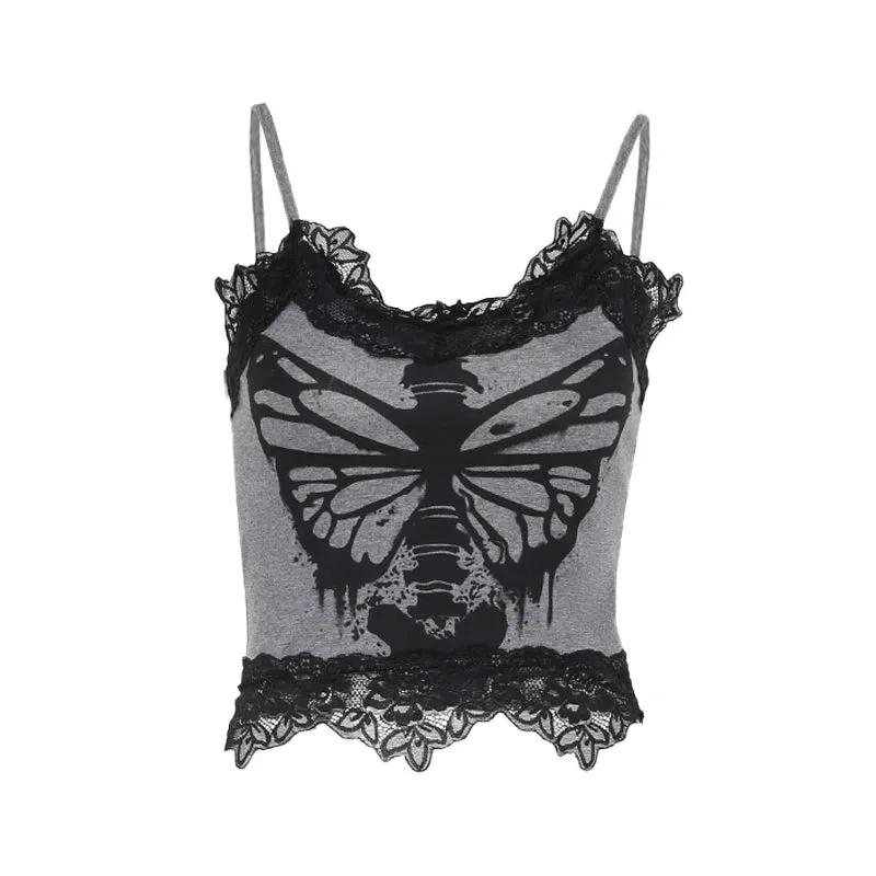 'Bounce' Black and Grey Goth Butterfly Top