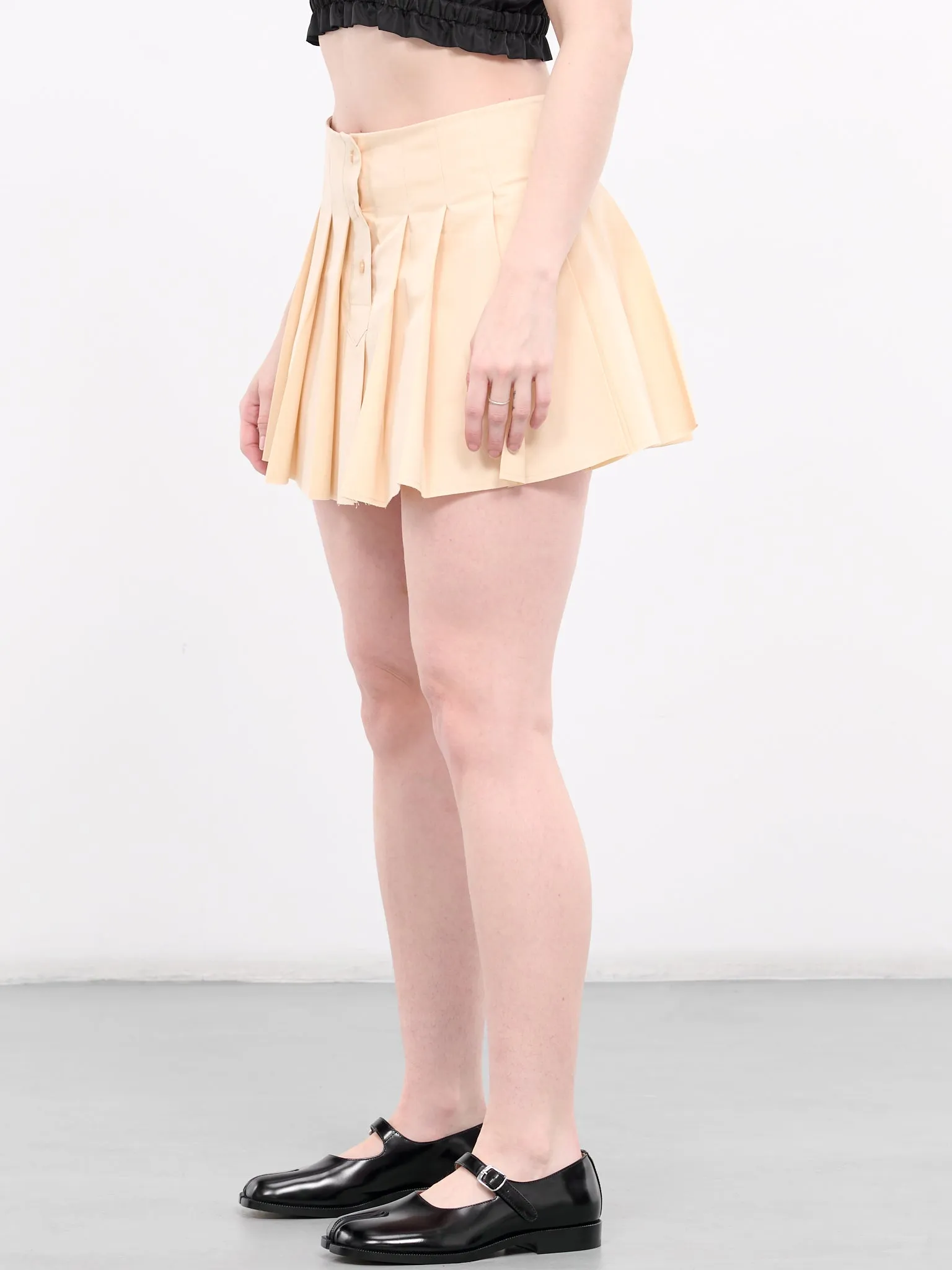Box Pleated Mini Skirt (SK1-24-243-W-LIGHT-BEIGE)
