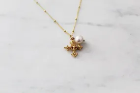 Coptic Cross & Pearl Necklace