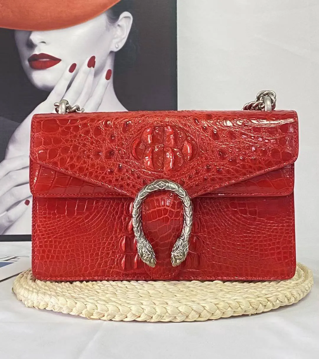 Crocodile Leather Chain Shoulder Bag