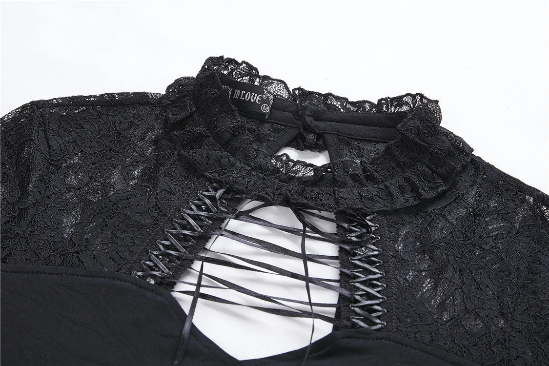 Elegant gothic lace-up lacey knitted T-shirt DW210