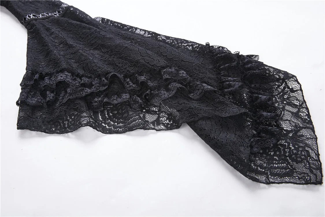 Elegant gothic lace-up lacey knitted T-shirt DW210