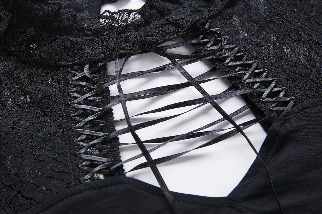 Elegant gothic lace-up lacey knitted T-shirt DW210