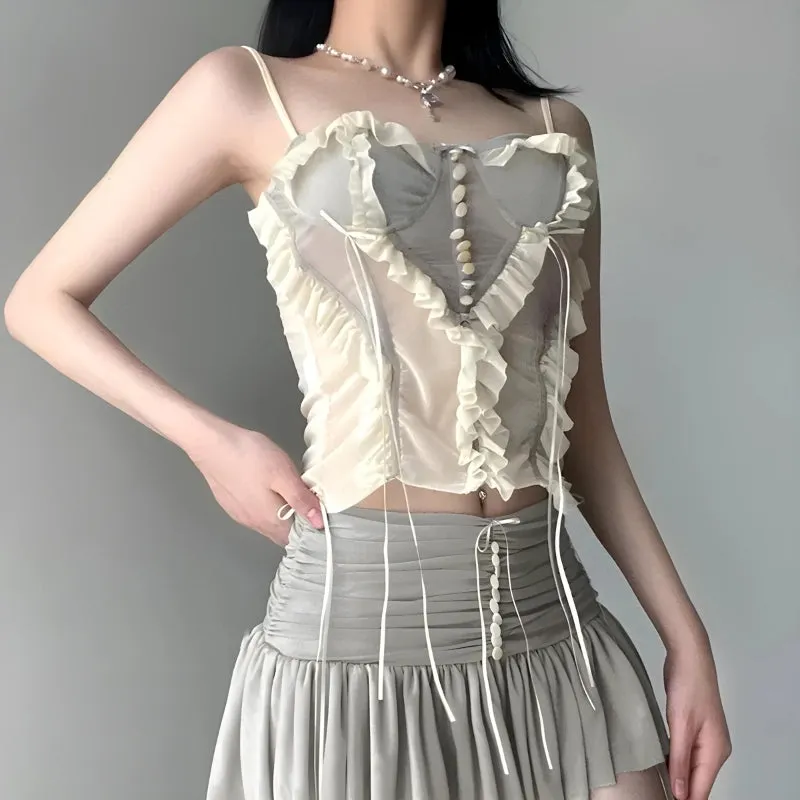 Fairycore Ruffled Mesh Corset Top