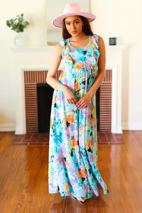 Feeling Elegant Seafoam Floral Print Ruffle Maxi Dress (Open Pack)