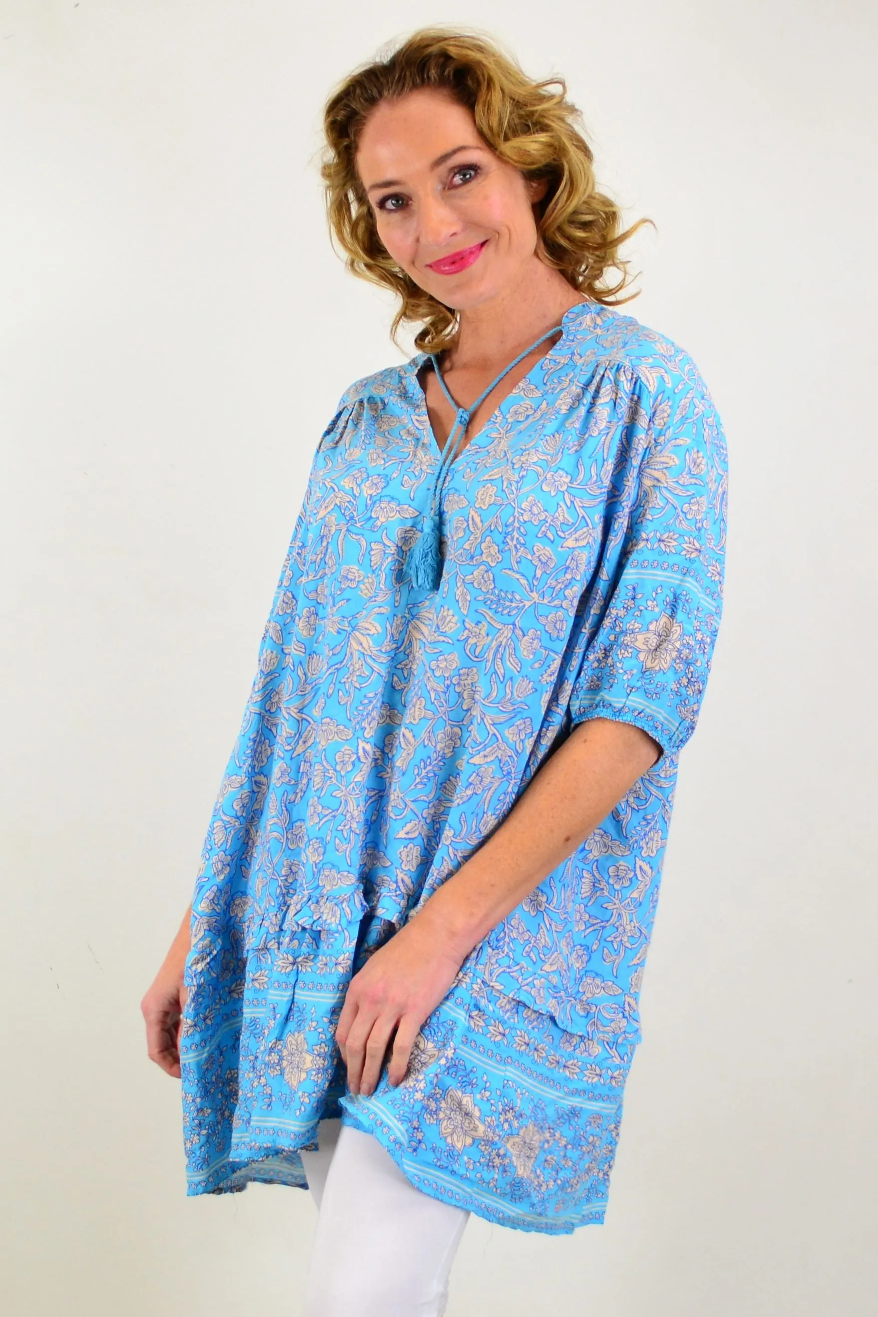 Full Blue Skys Ruffle Tunic Top