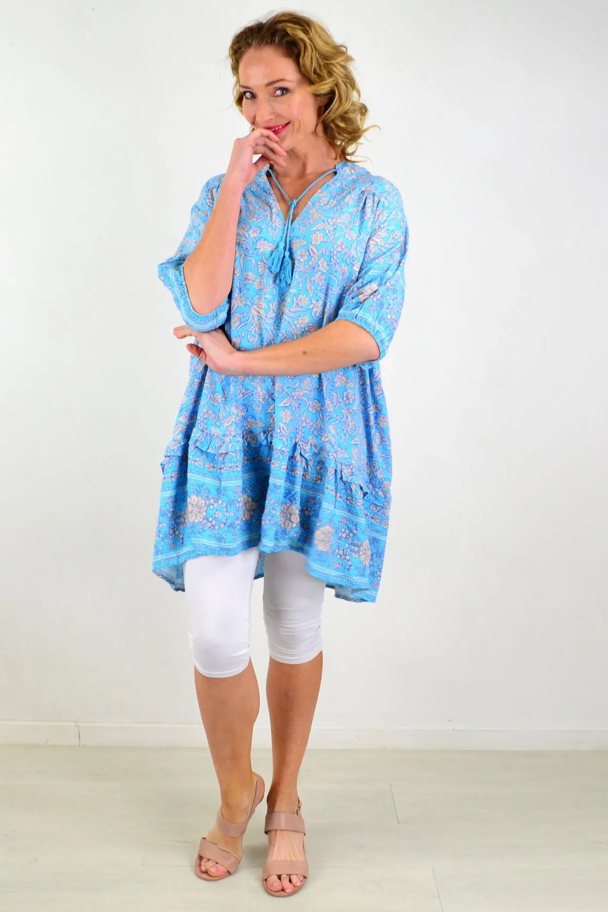 Full Blue Skys Ruffle Tunic Top