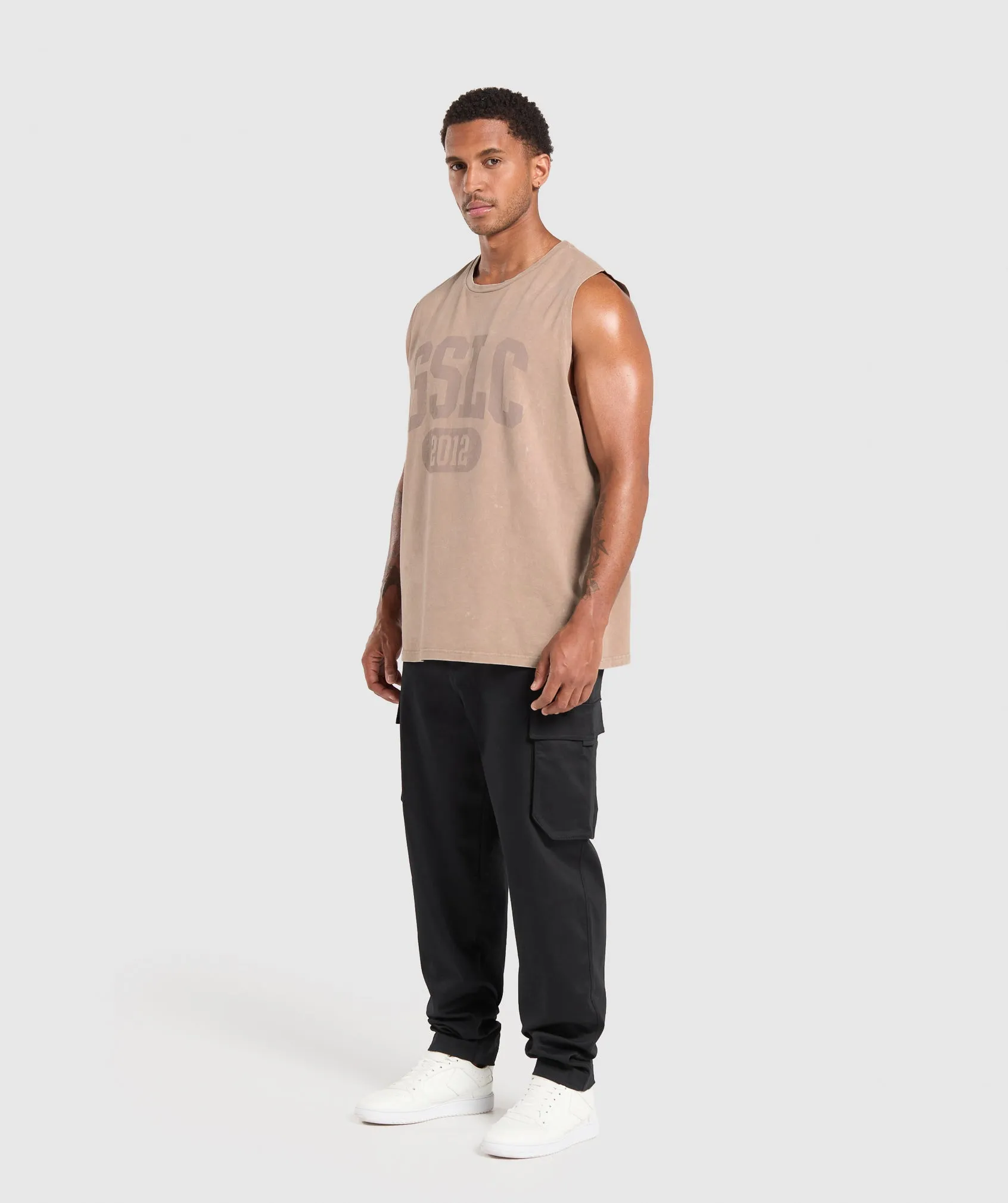 Gymshark Collegiate Shadow Washed Tank - Stone Pink