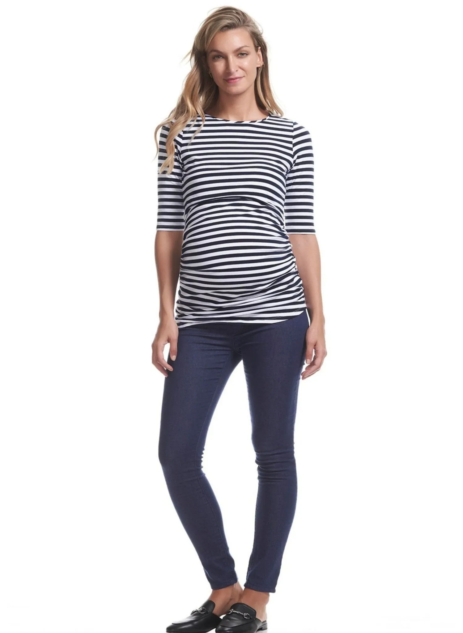 Honor 3/4 Sleeve Maternity & Nursing Top - Navy Stripe