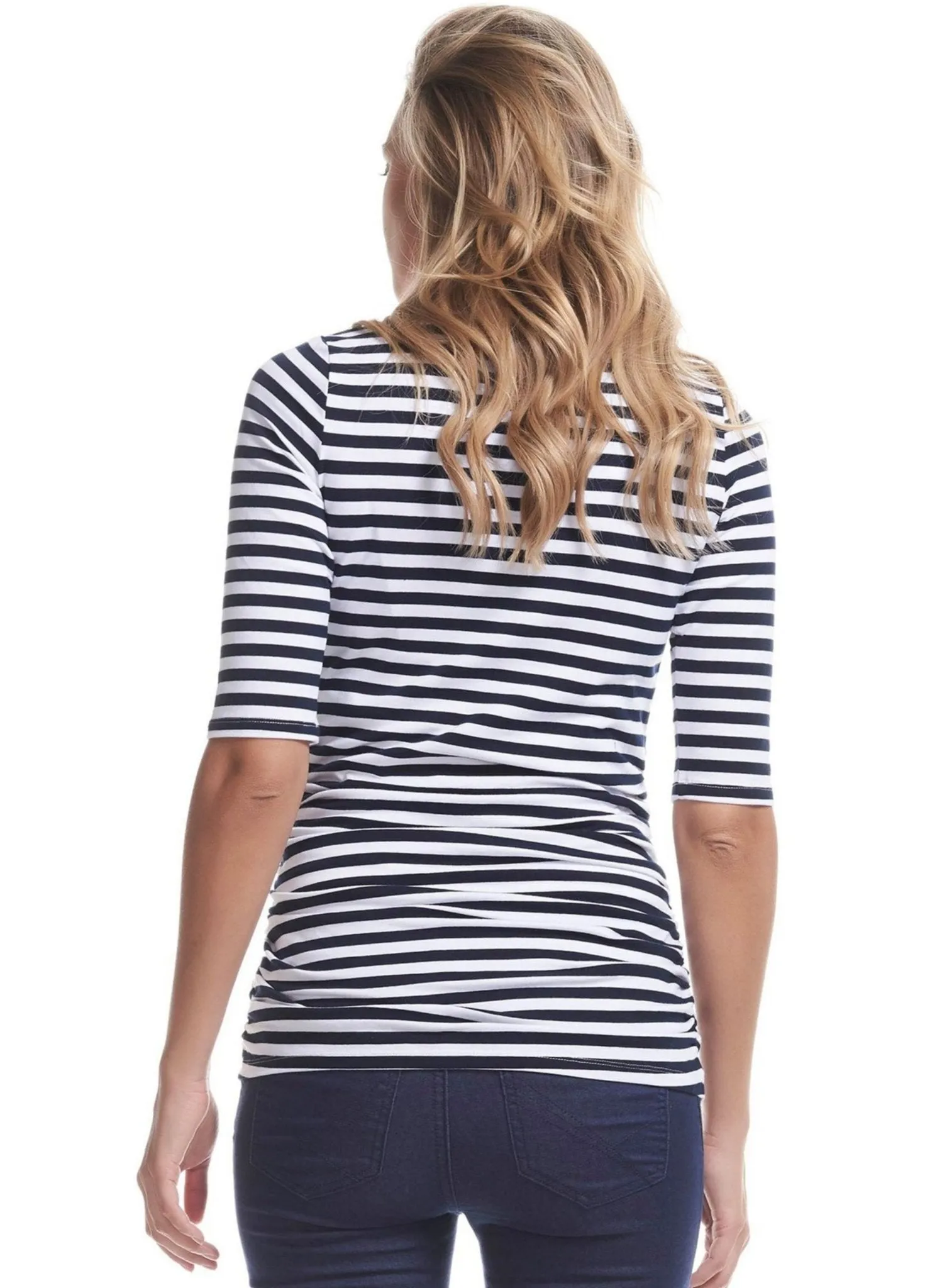 Honor 3/4 Sleeve Maternity & Nursing Top - Navy Stripe