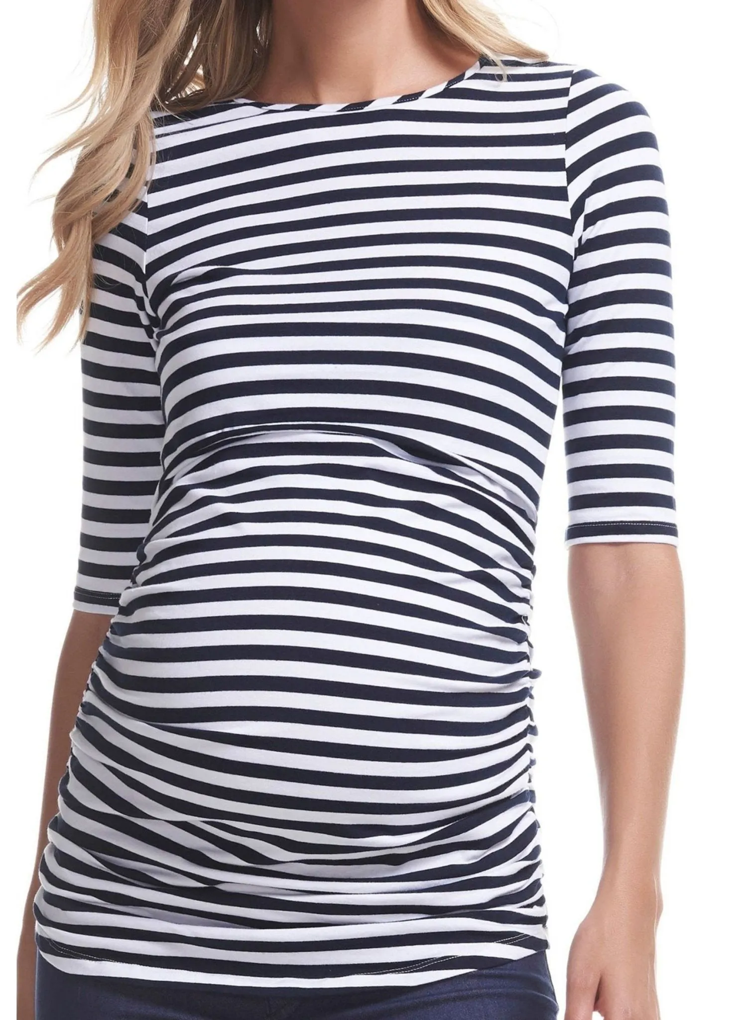 Honor 3/4 Sleeve Maternity & Nursing Top - Navy Stripe