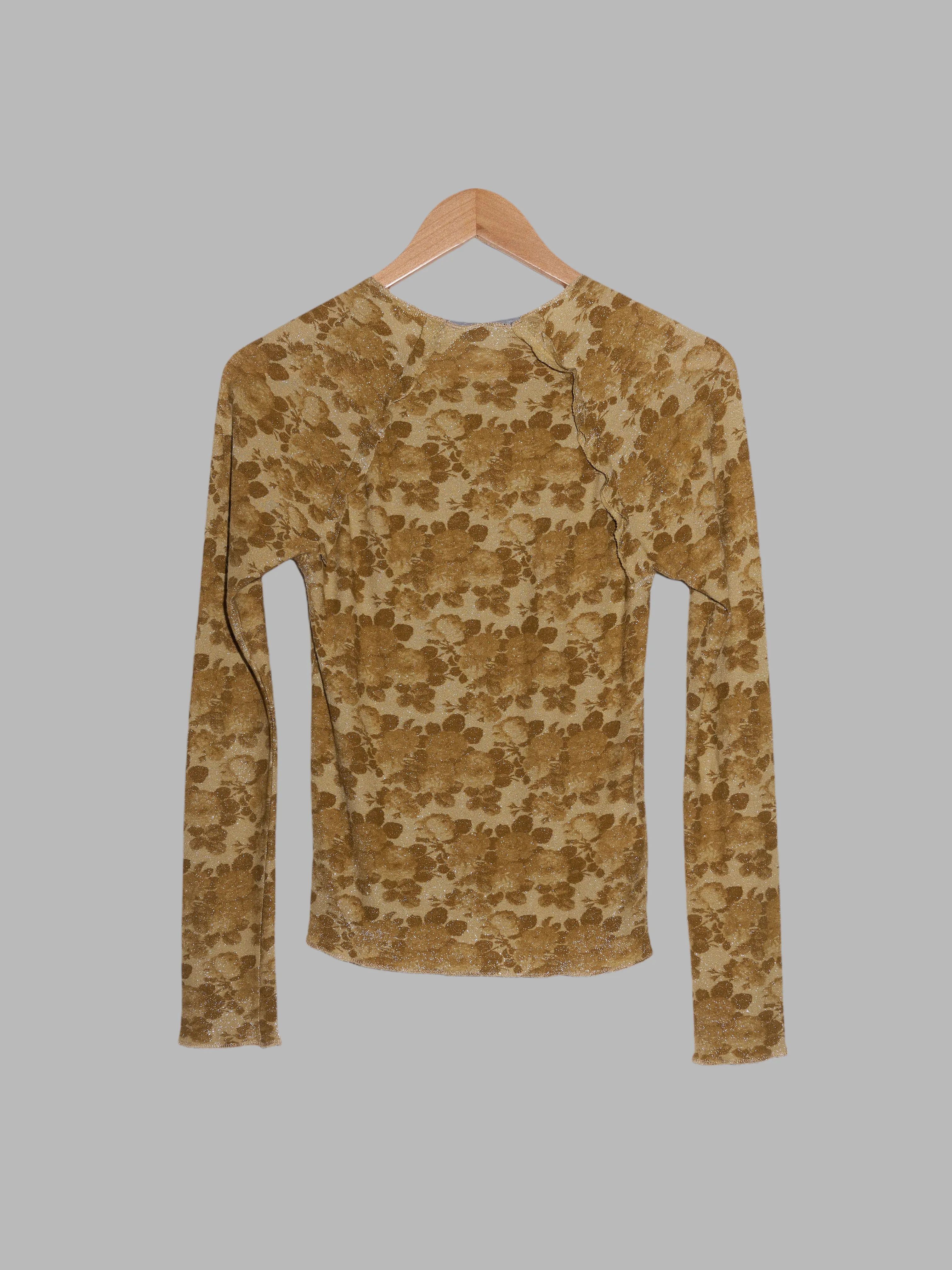 Jean Colonna gold lamé floral print long sleeve top - S