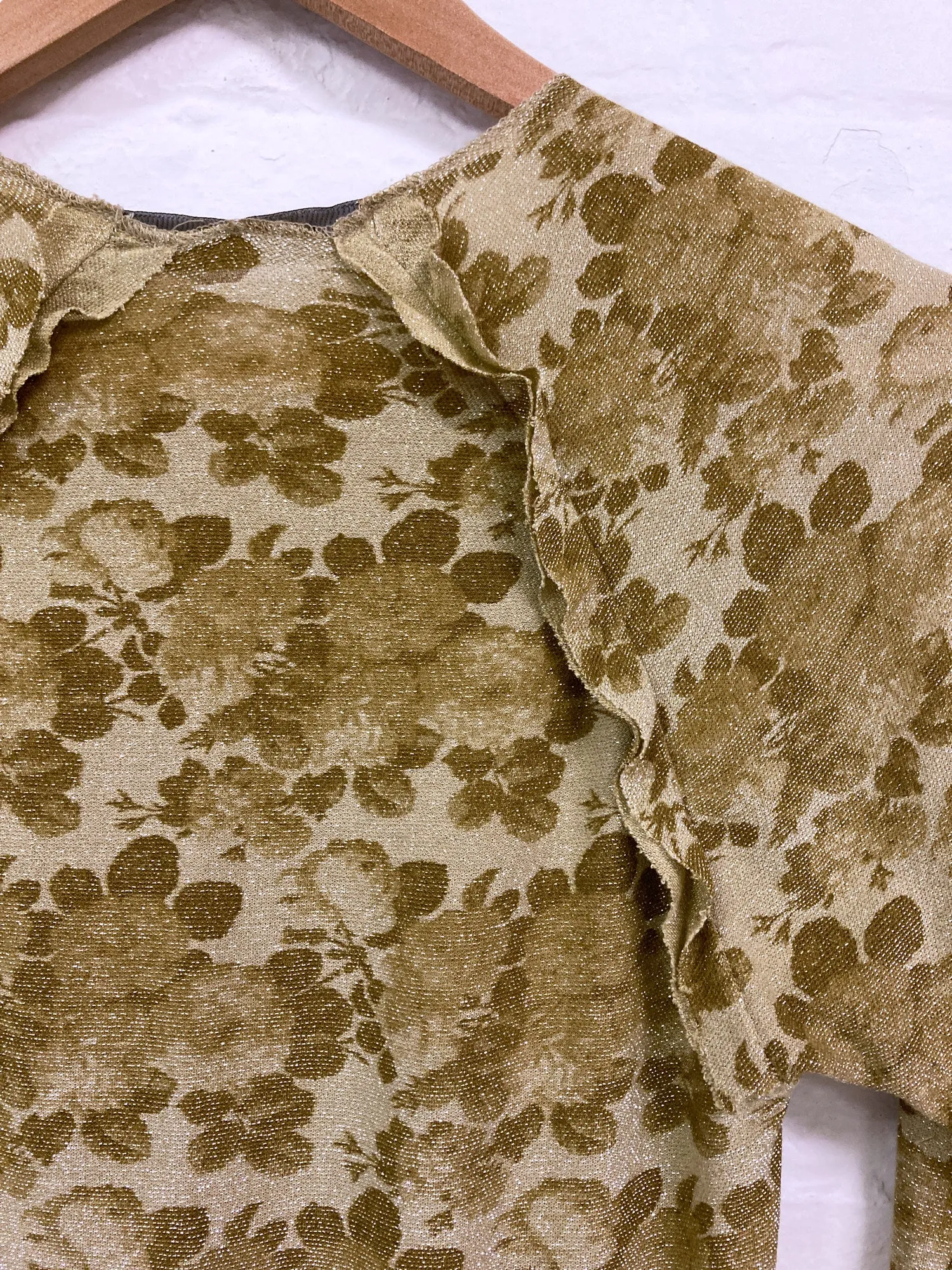 Jean Colonna gold lamé floral print long sleeve top - S