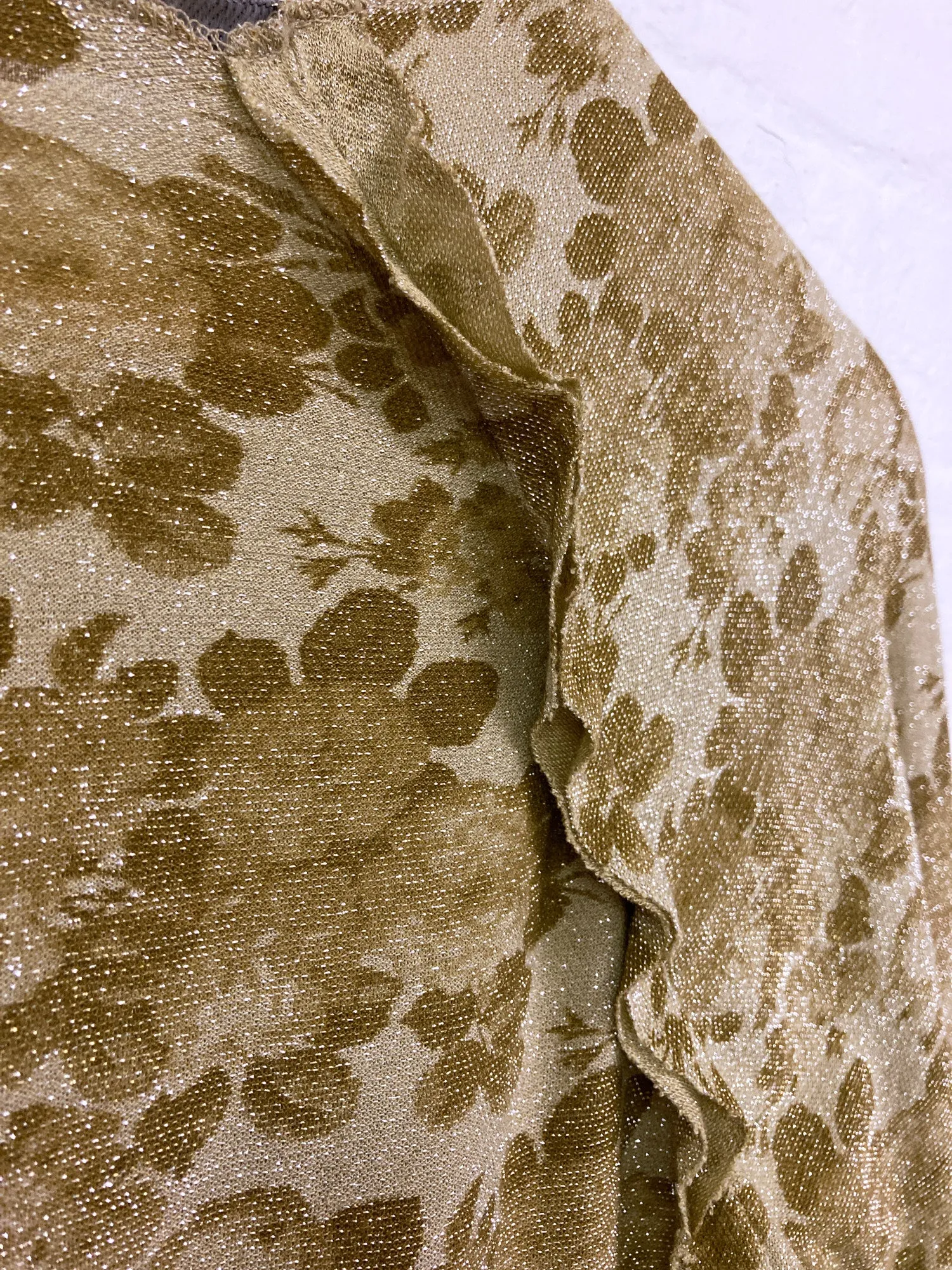 Jean Colonna gold lamé floral print long sleeve top - S