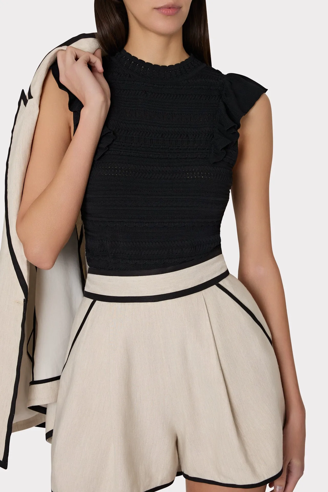 Knit Pointelle Flutter Sleeve Top
