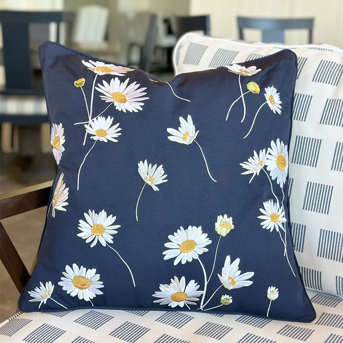 Navy Daisy Indoor Outdoor Pillow