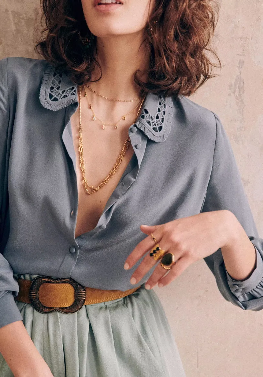 Nonothing |Luxurious silk shirt with embroidery on the collar ( 4 colors )