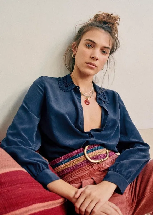 Nonothing |Luxurious silk shirt with embroidery on the collar ( 4 colors )