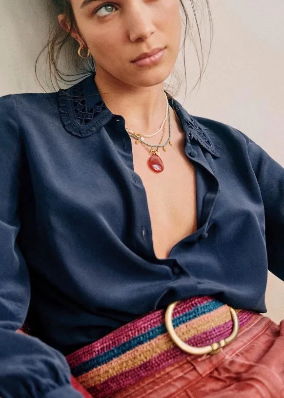 Nonothing |Luxurious silk shirt with embroidery on the collar ( 4 colors )