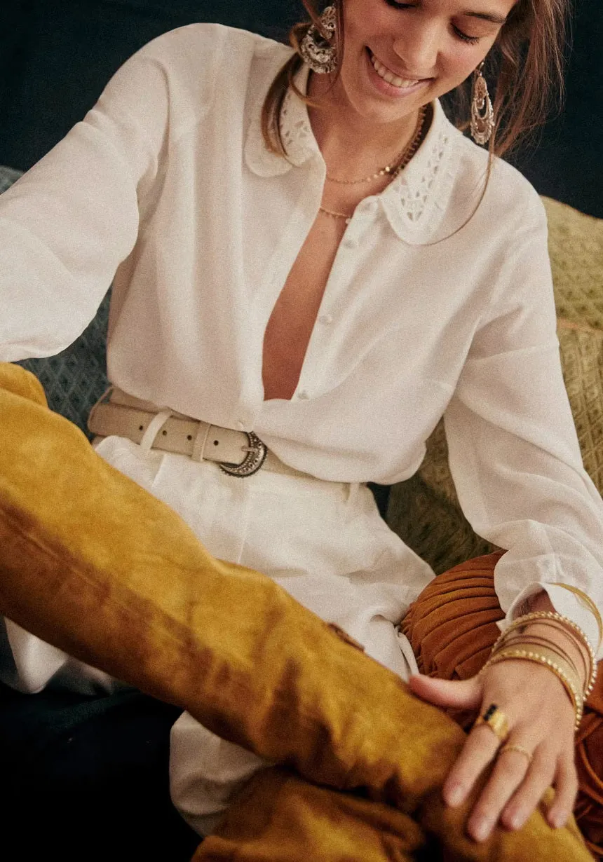 Nonothing |Luxurious silk shirt with embroidery on the collar ( 4 colors )