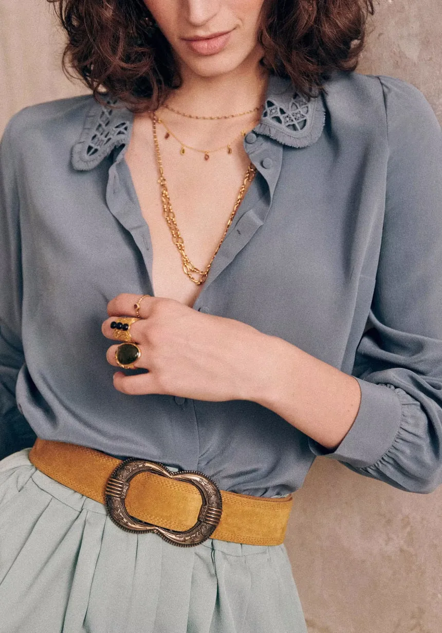 Nonothing |Luxurious silk shirt with embroidery on the collar ( 4 colors )