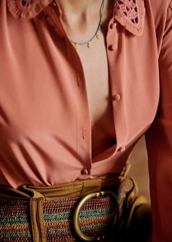 Nonothing |Luxurious silk shirt with embroidery on the collar ( 4 colors )