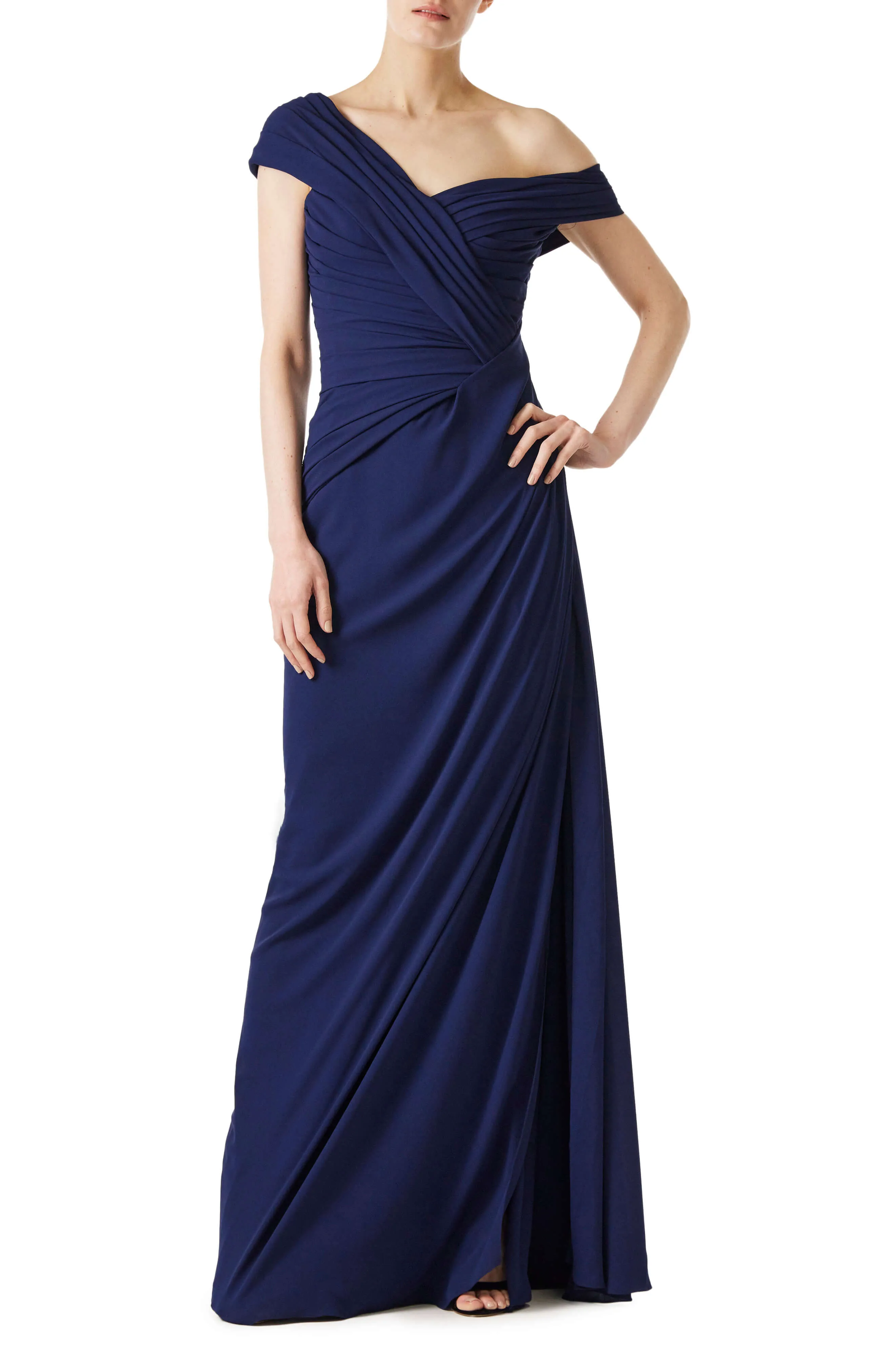 Off the Shoulder Draped Chiffon Gown