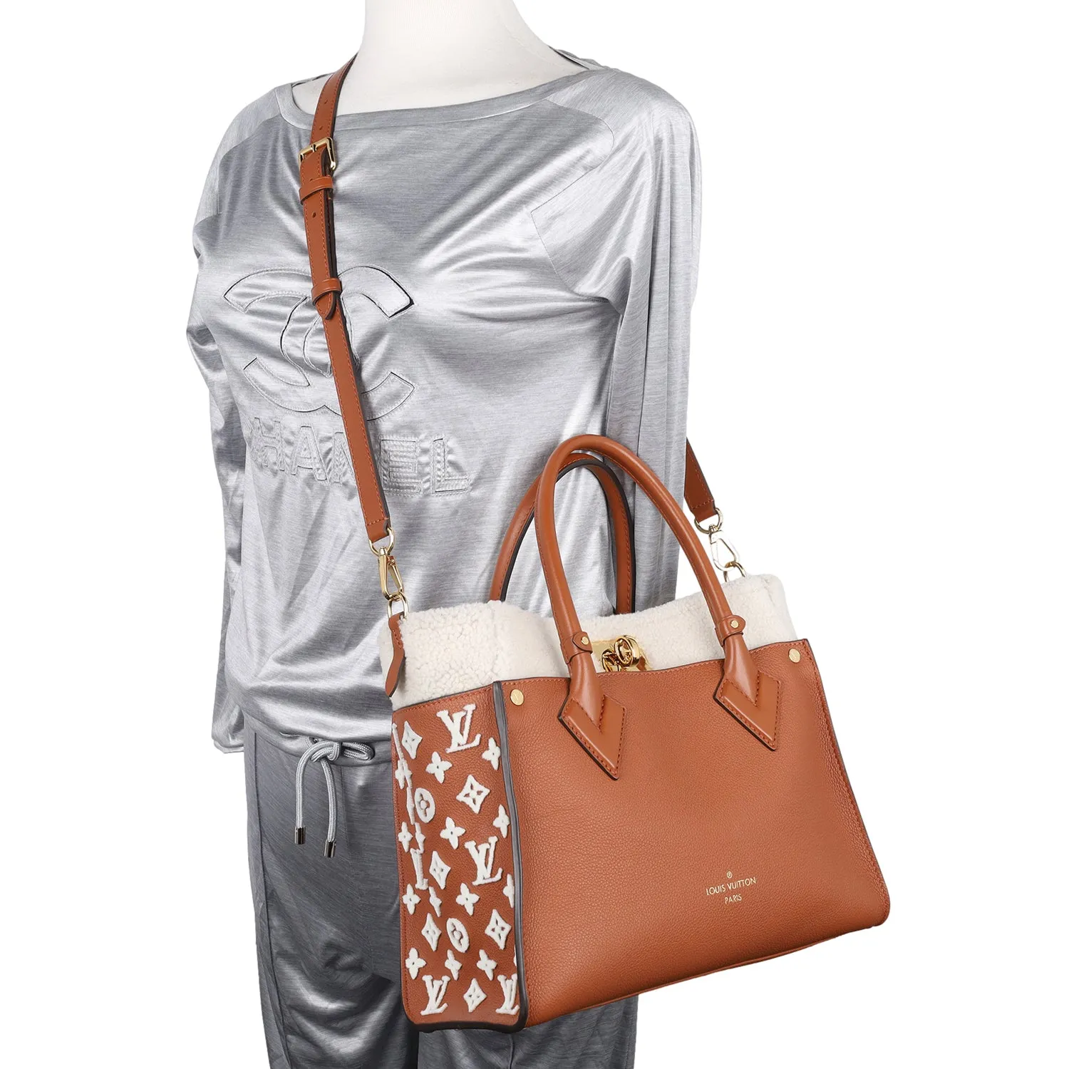 On My Side MM Leather Shearling Satchel Caramel Brown (Authentic Pre Loved)